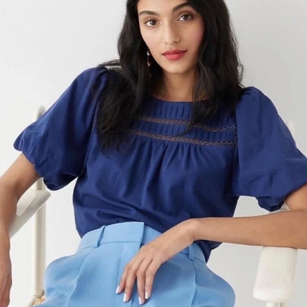 J. Crew NWT Blue Cotton Women’s Top with puff sleeves